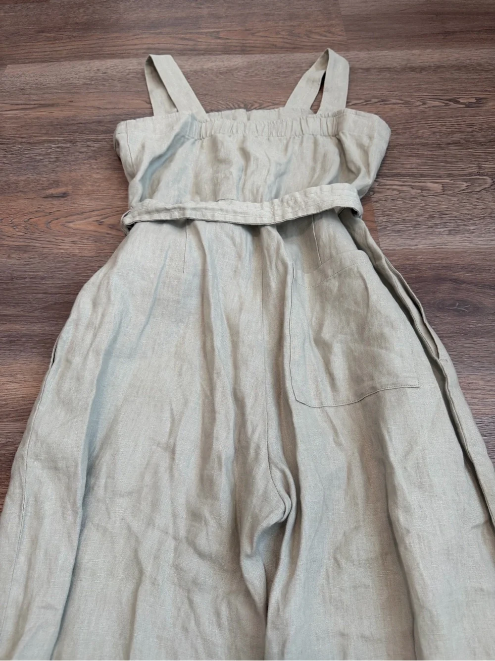 Everlane The Linen Picnic Jumpsuit Seagrass Sage Green Tie Waist Casual Size 2